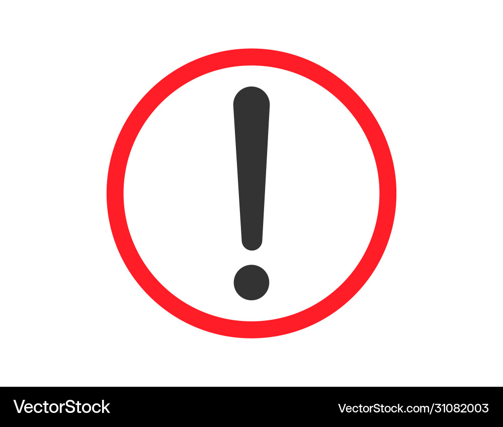 Round warning sign in red flat design error alert Round warning sign in red flat design error alert vector image