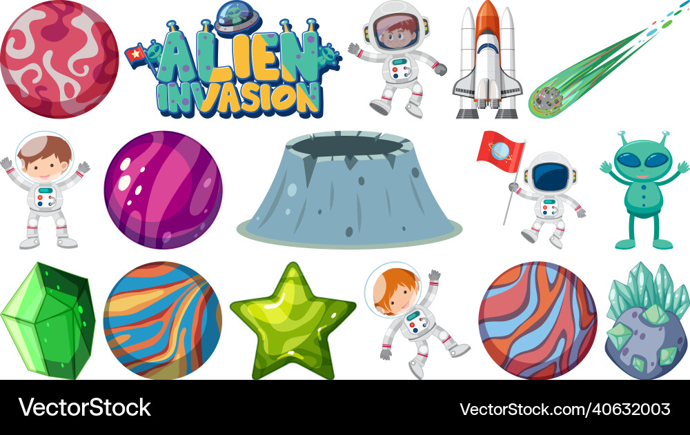 Set of isolated fantasy space objects Set of isolated fantasy space objects vector image