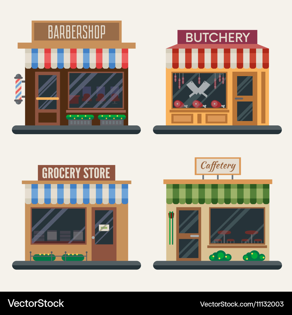Set of shops butchery candy store farm products Vector Image