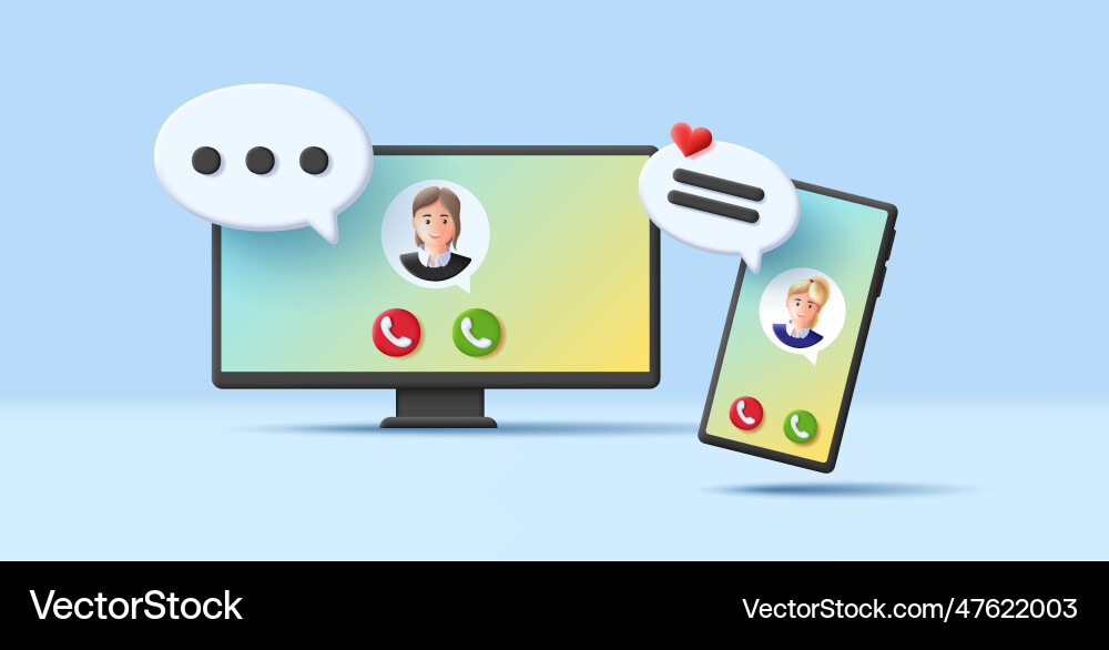 Video call 3d render with computer Video call 3d render with computer Vector Image