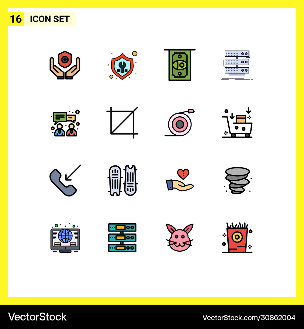 16 universal flat color filled lines set for web vector image