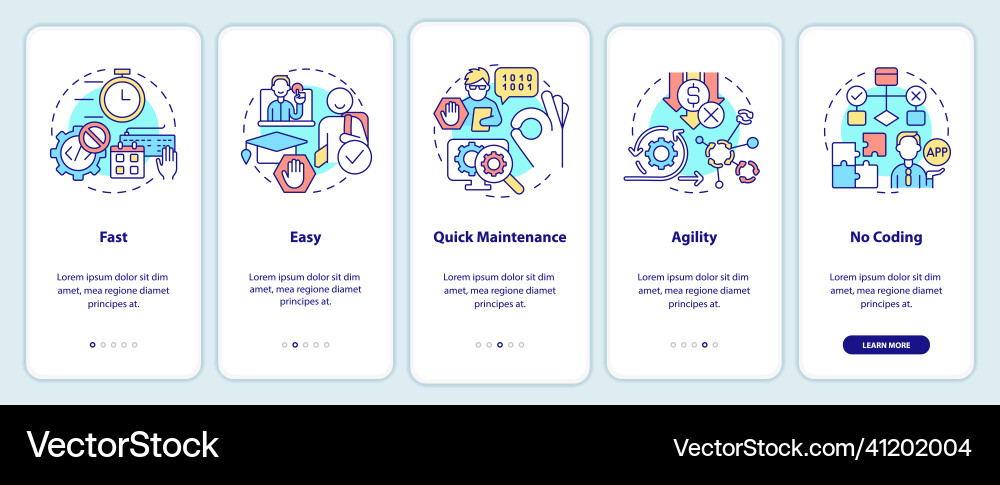 Advantages of no code onboarding mobile app screen Advantages of no code onboarding mobile app screen vector image