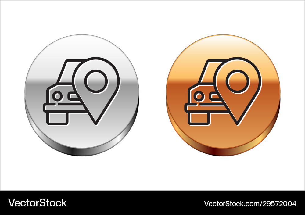 Black line map pointer with taxi icon isolated vector image