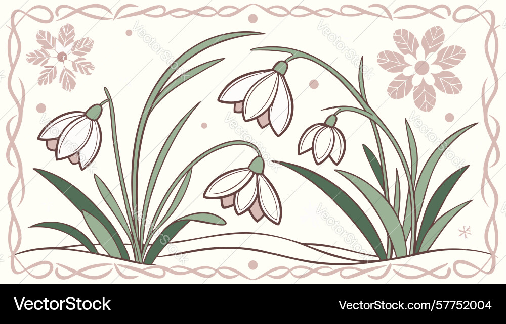 Charming snowdrop motif frame art design Vector Image