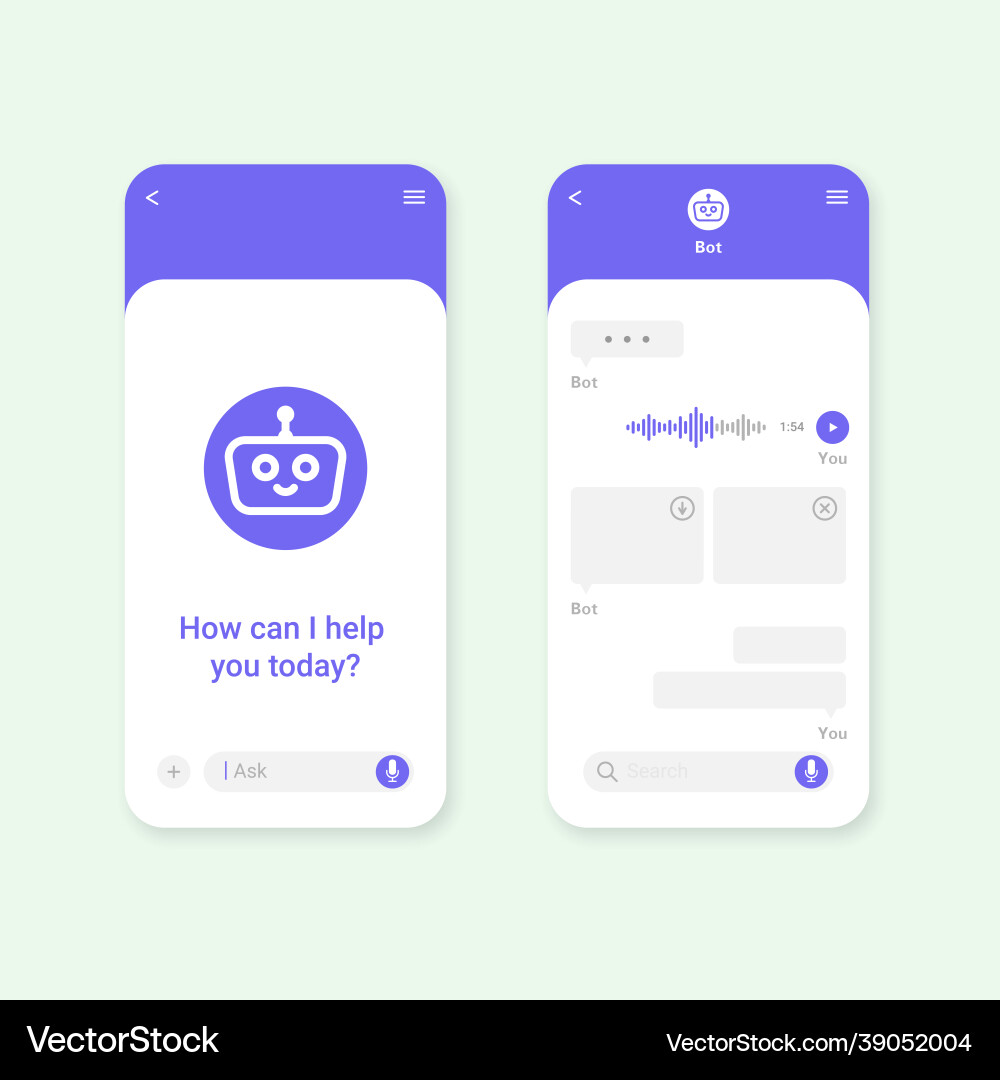 Chat bot mobile application dialog box template Chat bot mobile application dialog box template vector image