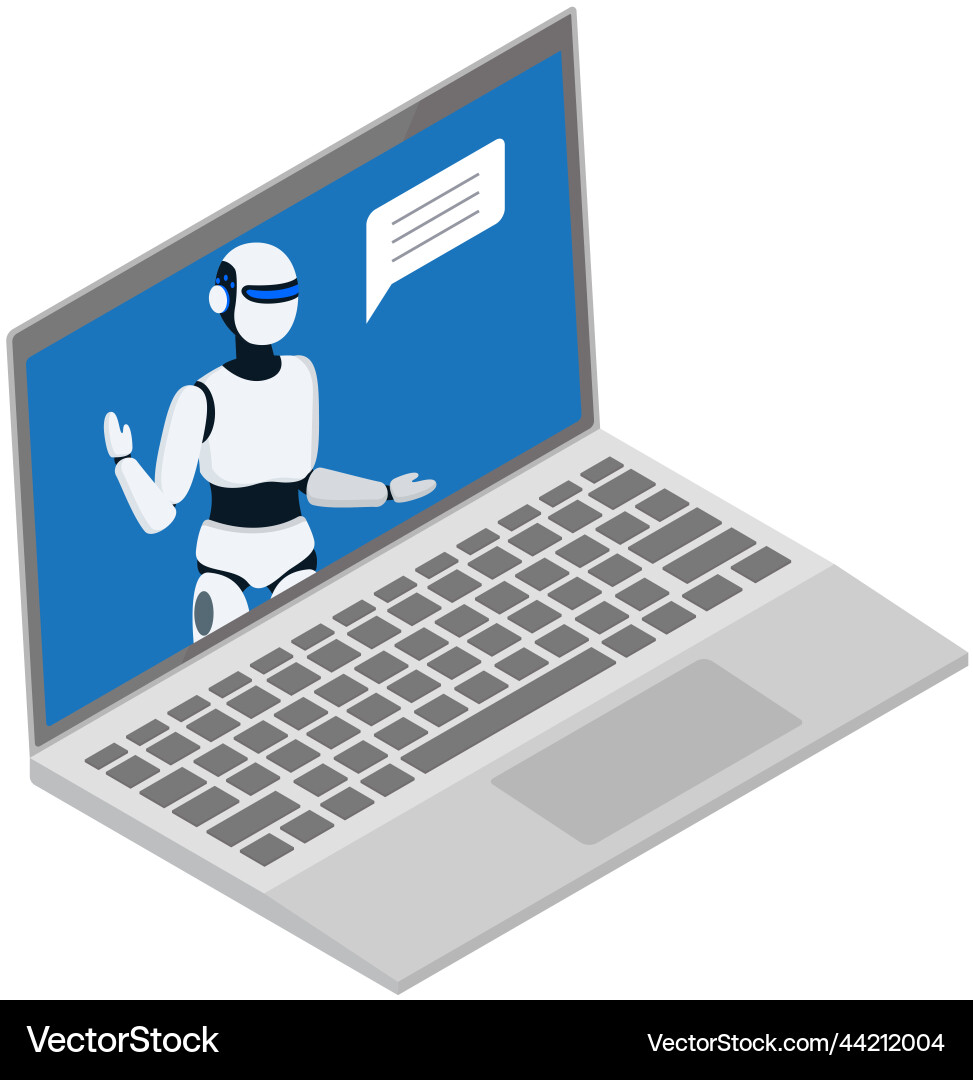 Computer user talks to robot in smartphone chat Computer user talks to robot in smartphone chat vector image