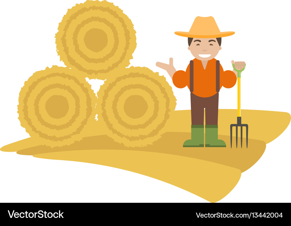 Farmer with pitchfork and haystack Vector Image