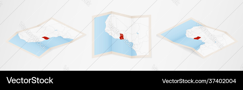 Folded map ghana in three different versions Vector Image