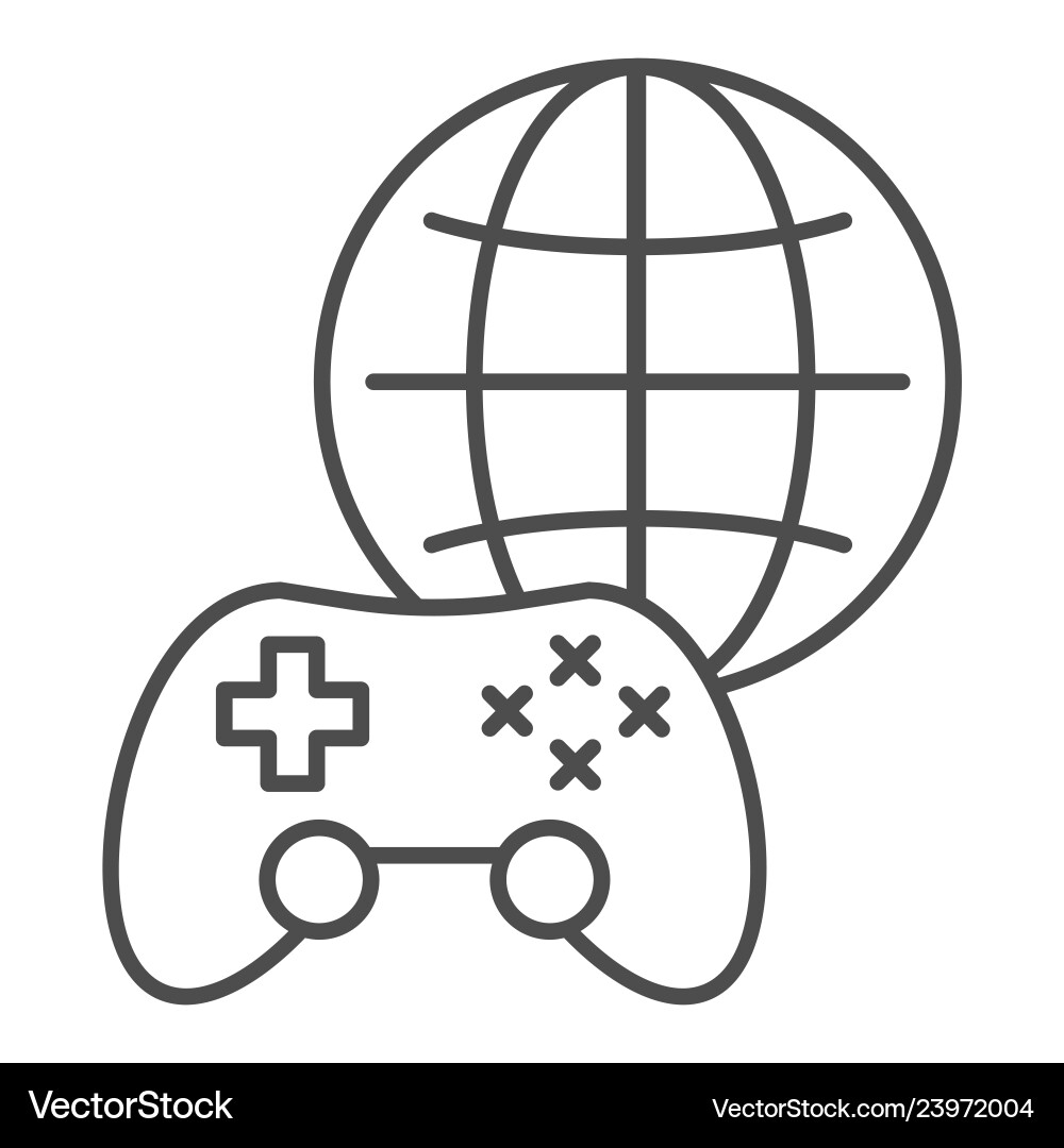 Game on network thin line icon pad and globe Game on network thin line icon pad and globe vector image