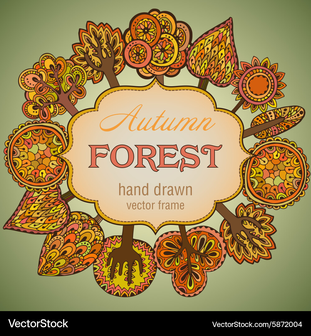 Hand drawn frame with autumn trees Vector Image