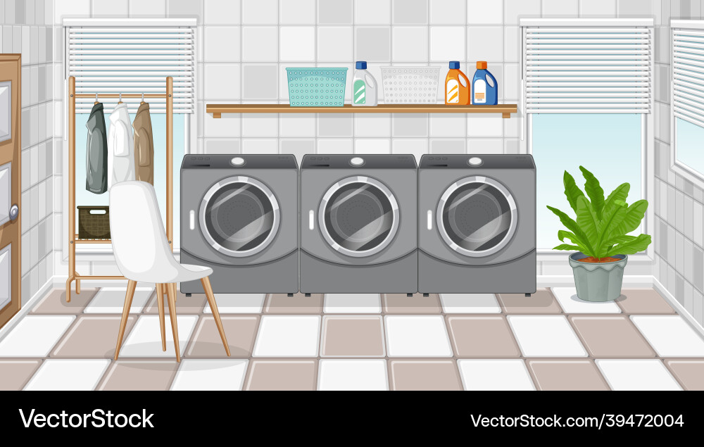 Laundry room scene with washing machine Laundry room scene with washing machine vector image