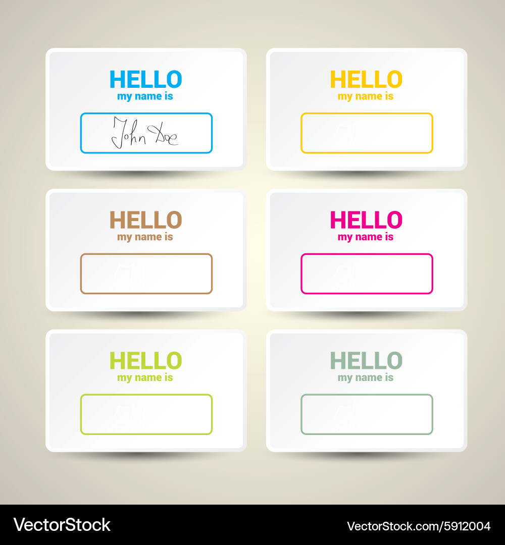 Name Tag Set - Hello My Name Is Vector Image