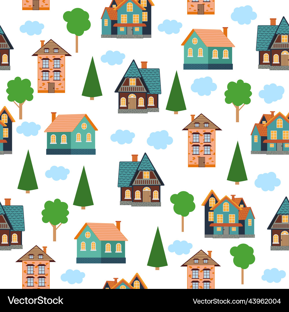 Seamless pattern of different colorful houses Seamless pattern of different colorful houses Vector Image