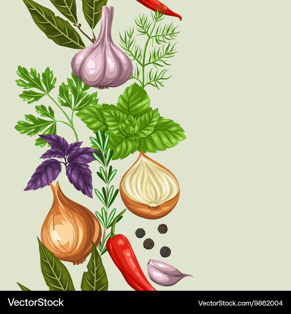 Seamless pattern with various herbs and spices Vector Image