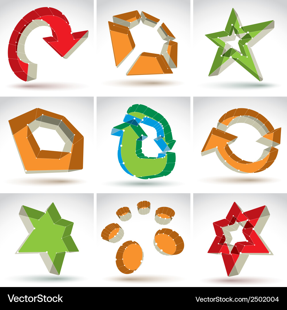 Set of 3d mesh colorful abstract objects isolated Set of 3d mesh colorful abstract objects isolated vector image