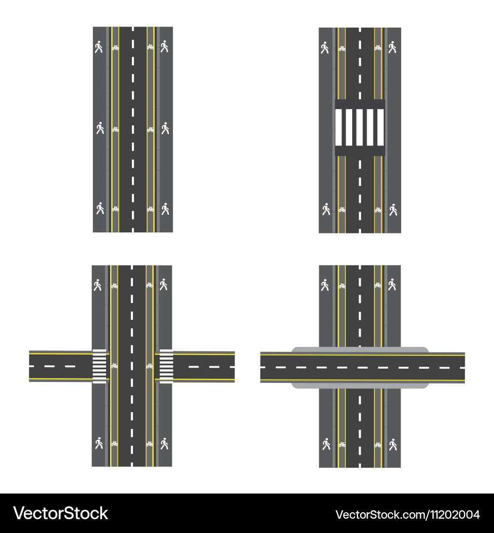 Set of different road sections with transitions vector image