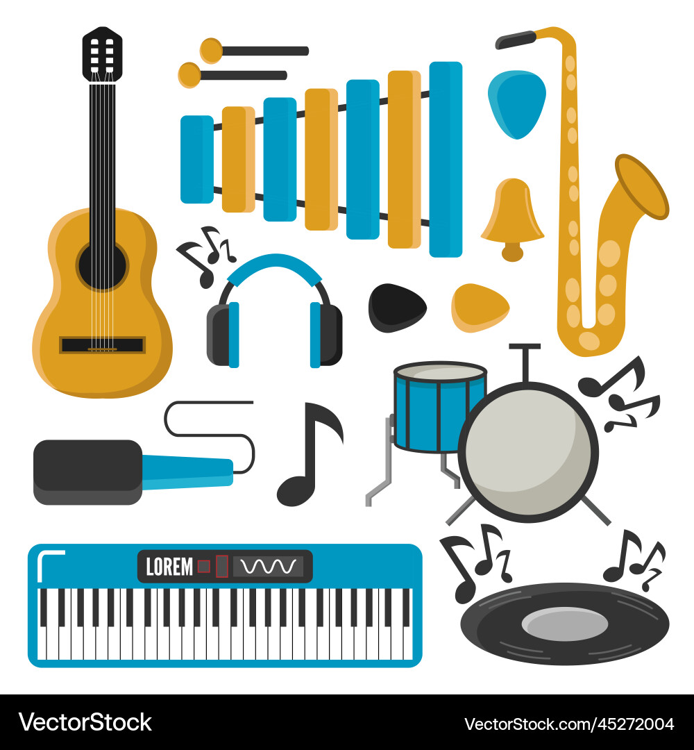 Set of isolated objects - musical instruments Set of isolated objects - musical instruments vector image
