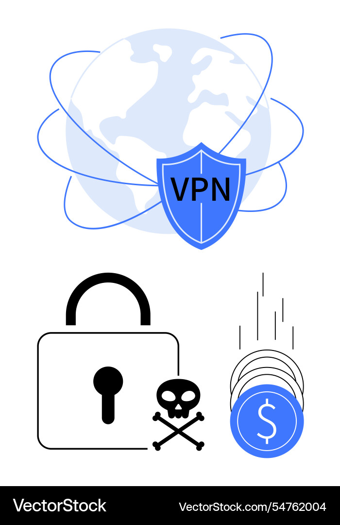 Vpn shield protecting global network with lock Vpn shield protecting global network with lock vector image