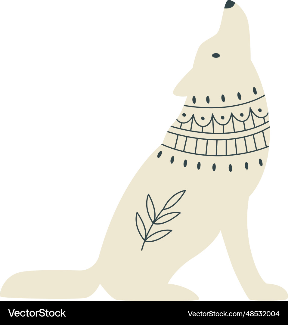 Wolf with scandinavian pattern Vector Image
