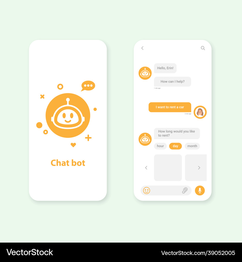 Chat bot mobile application dialog box template Chat bot mobile application dialog box template vector image