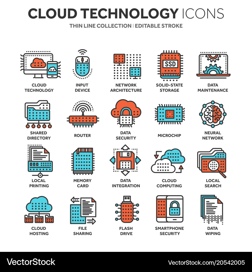 Cloud Technology Icons - Data & Network vector image