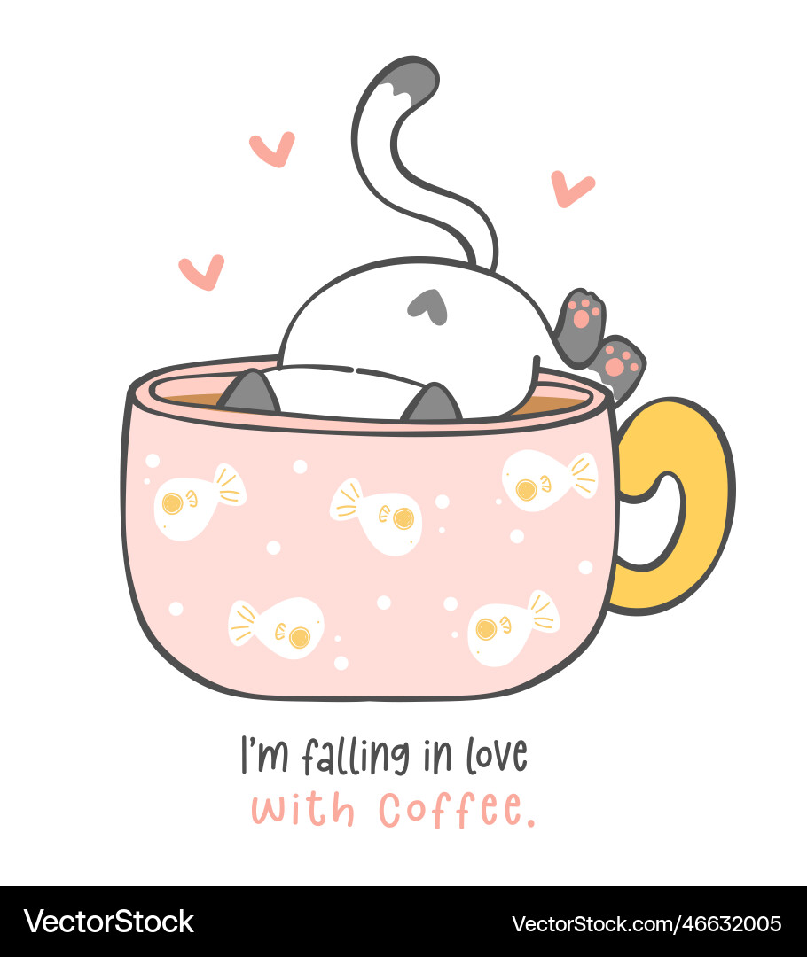 Cute funny playful kitten cat in coffee cup fall Cute funny playful kitten cat in coffee cup fall vector image