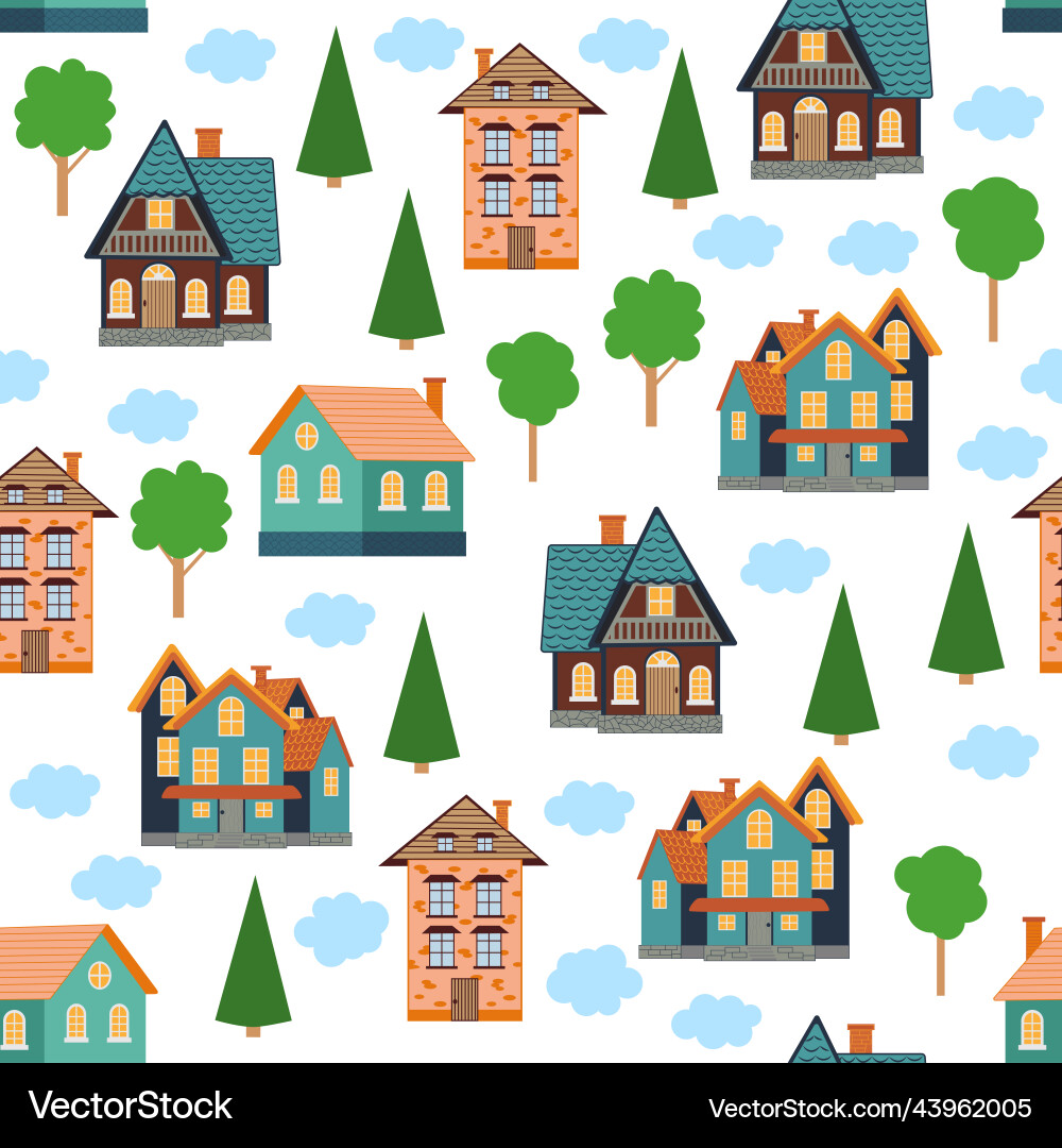 Seamless pattern of different colorful houses Vector Image