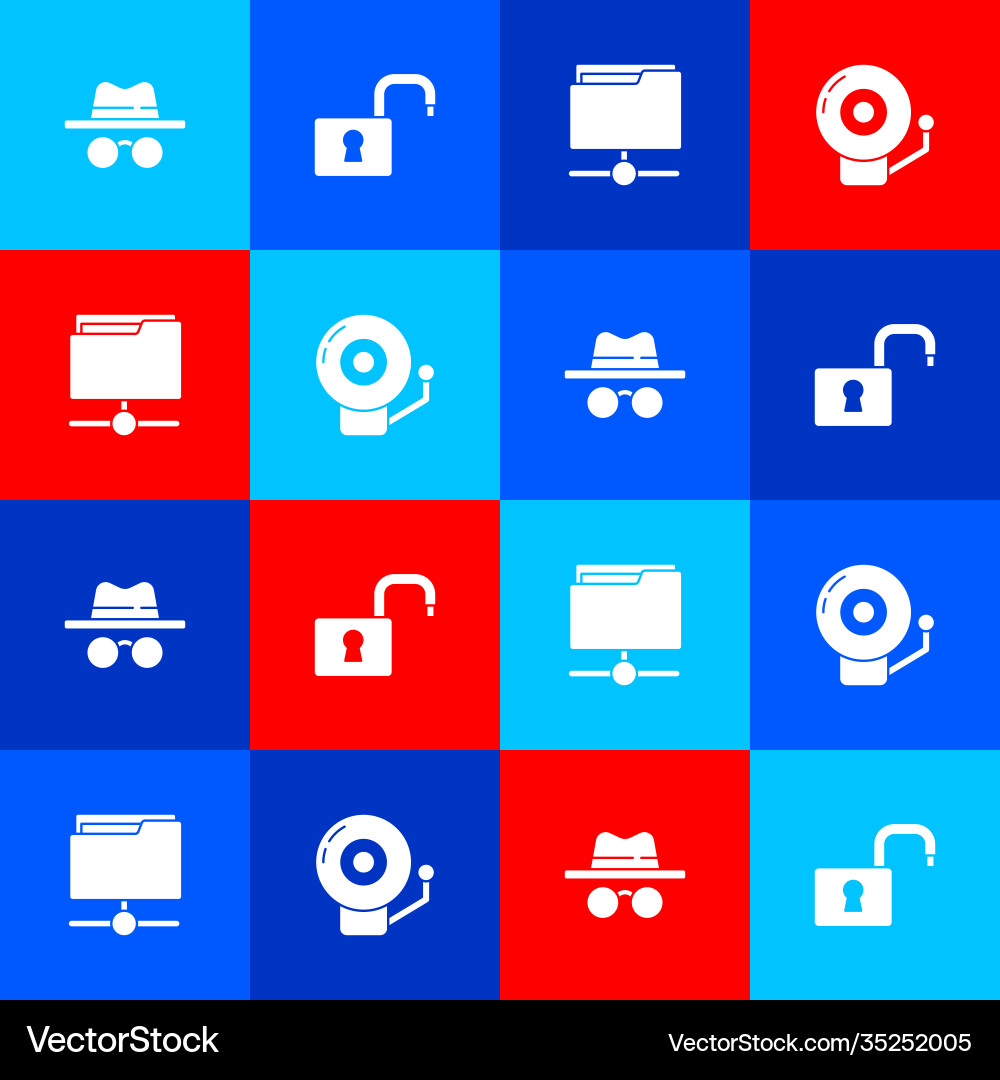 Set incognito mode open padlock ftp folder Vector Image