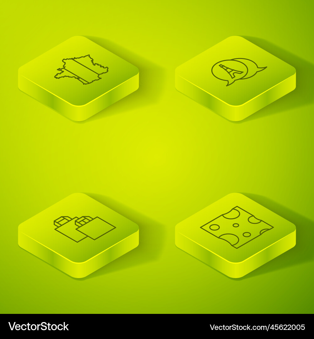Set isometric line eiffel tower paper shopping Set isometric line eiffel tower paper shopping vector image