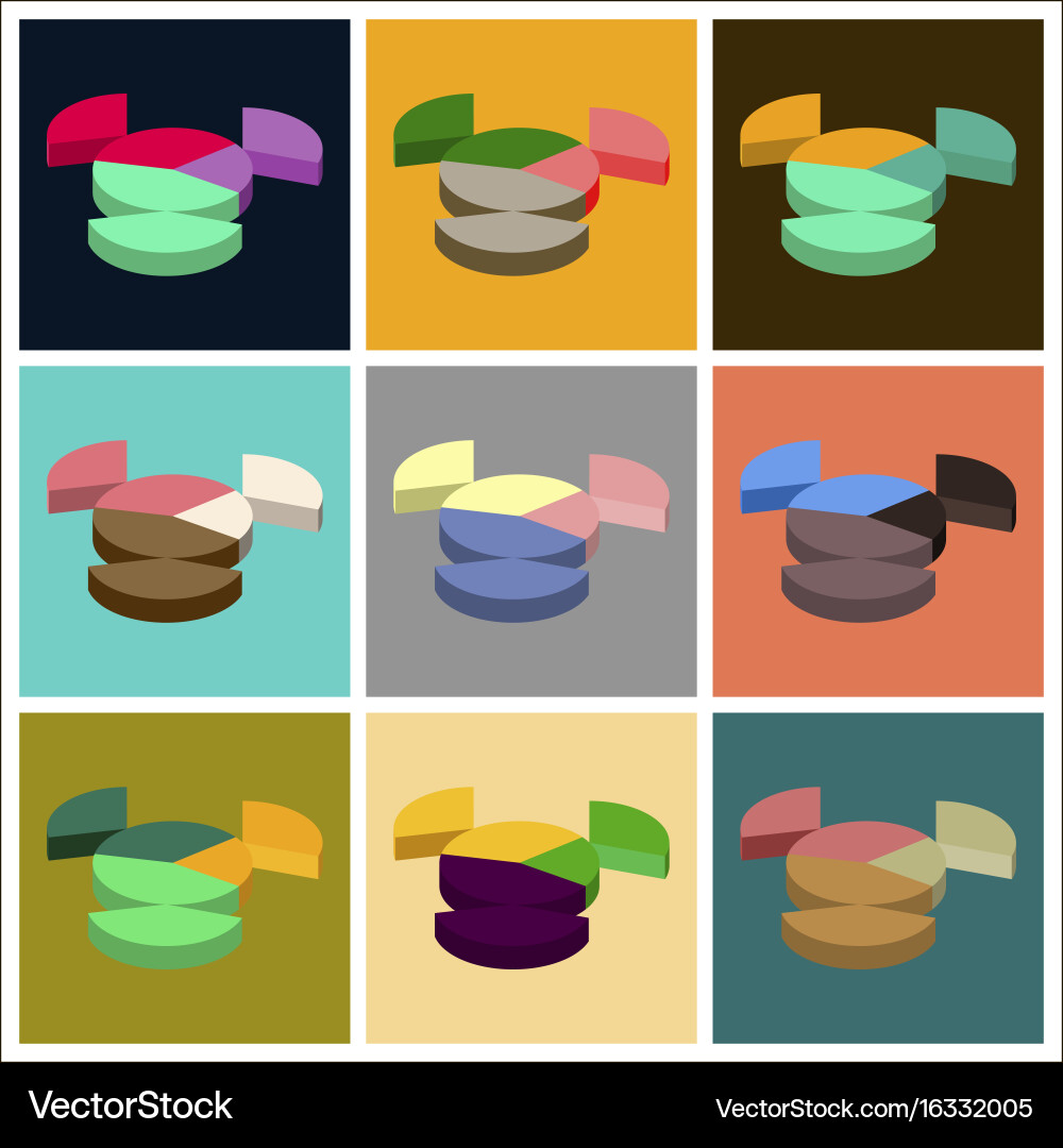Set of flat icons on stylish background pie chart vector image