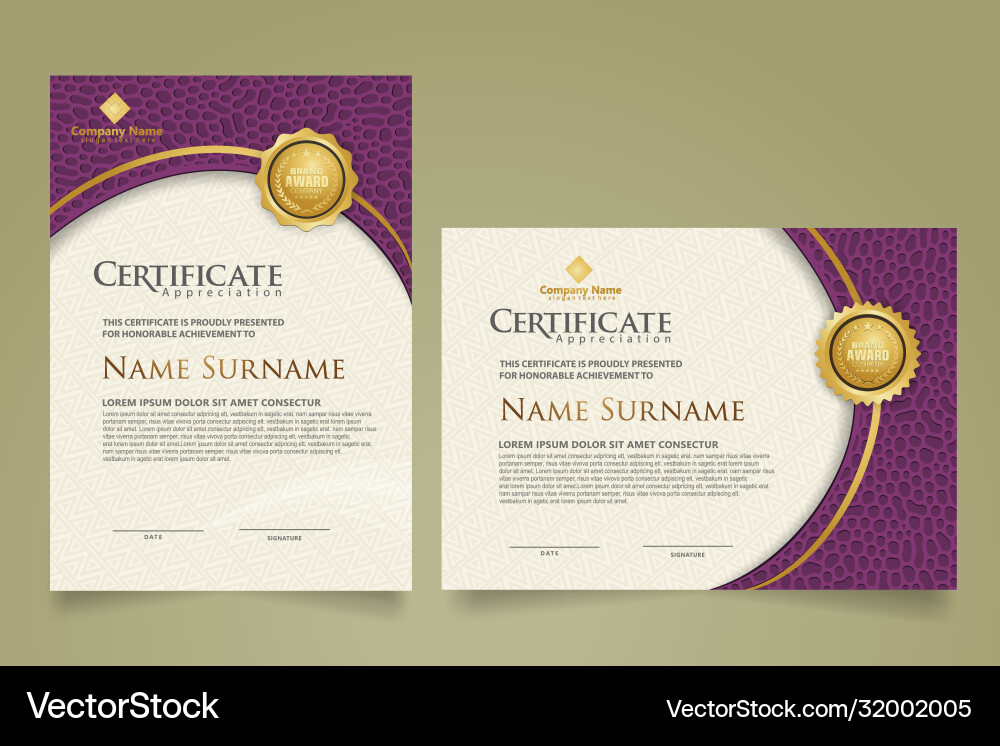 Set vertical and horizontal certificate template Set vertical and horizontal certificate template vector image