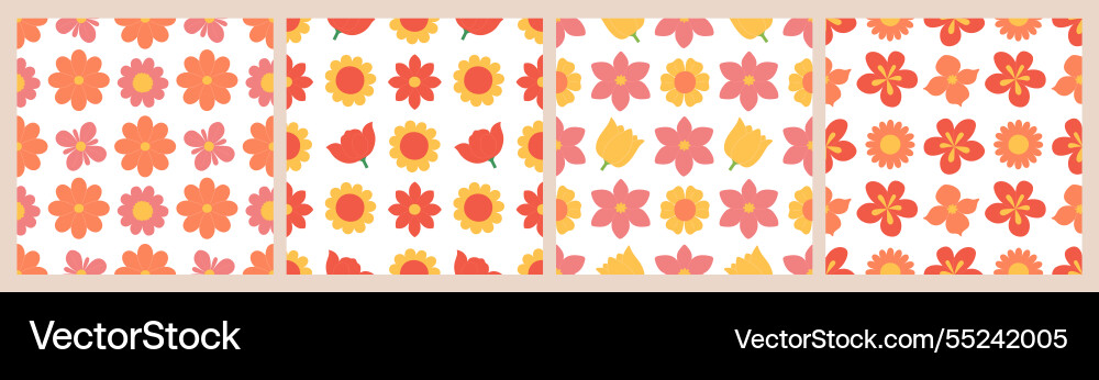 Simple flowers seamless patterns set Simple flowers seamless patterns set vector image