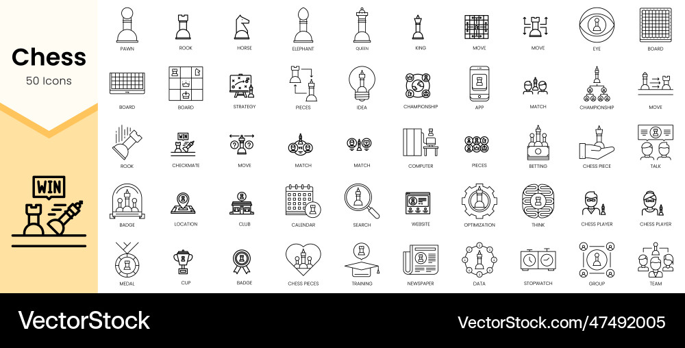 Simple outline set of chess icons linear style Simple outline set of chess icons linear style Vector Image