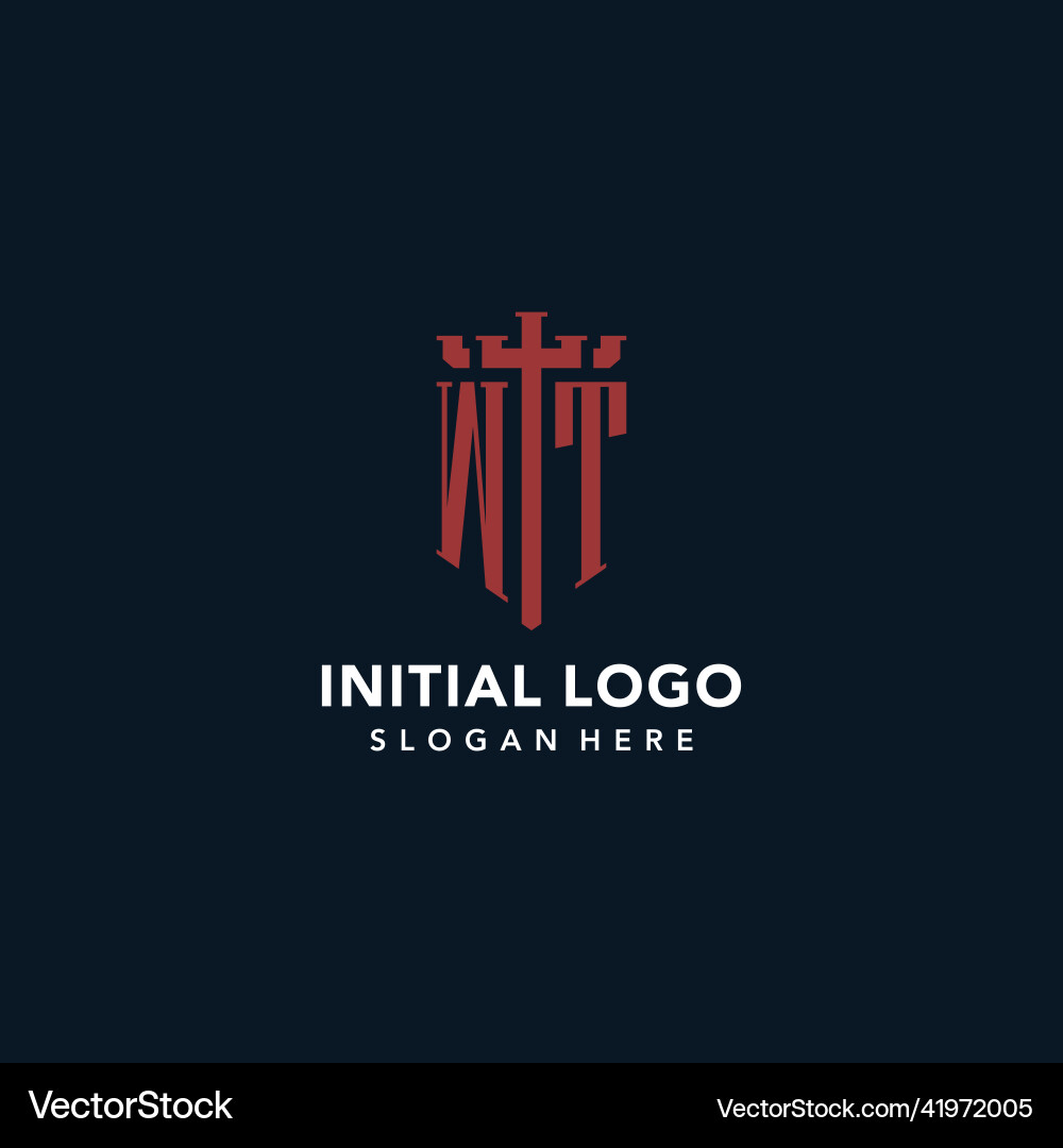 Wt initial monogram logos with sword and shield vector image