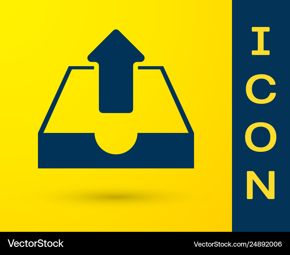 Blue upload inbox icon isolated on yellow Blue upload inbox icon isolated on yellow vector image