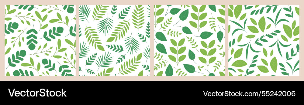 Branches and leaves seamless patterns set vector image