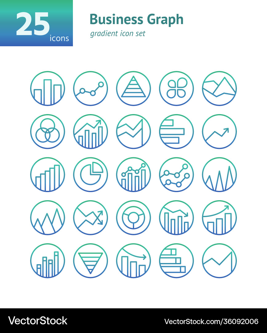 Business graph gradient icon set vector image