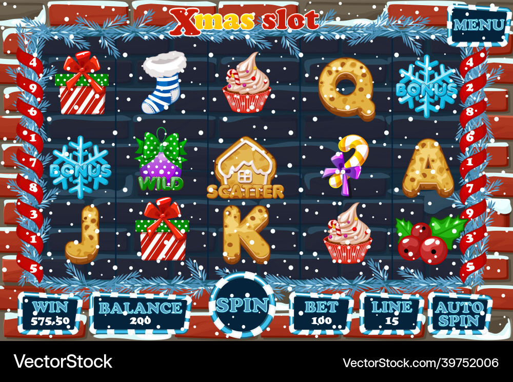 Christmas slot game ui interface menu and icons Vector Image