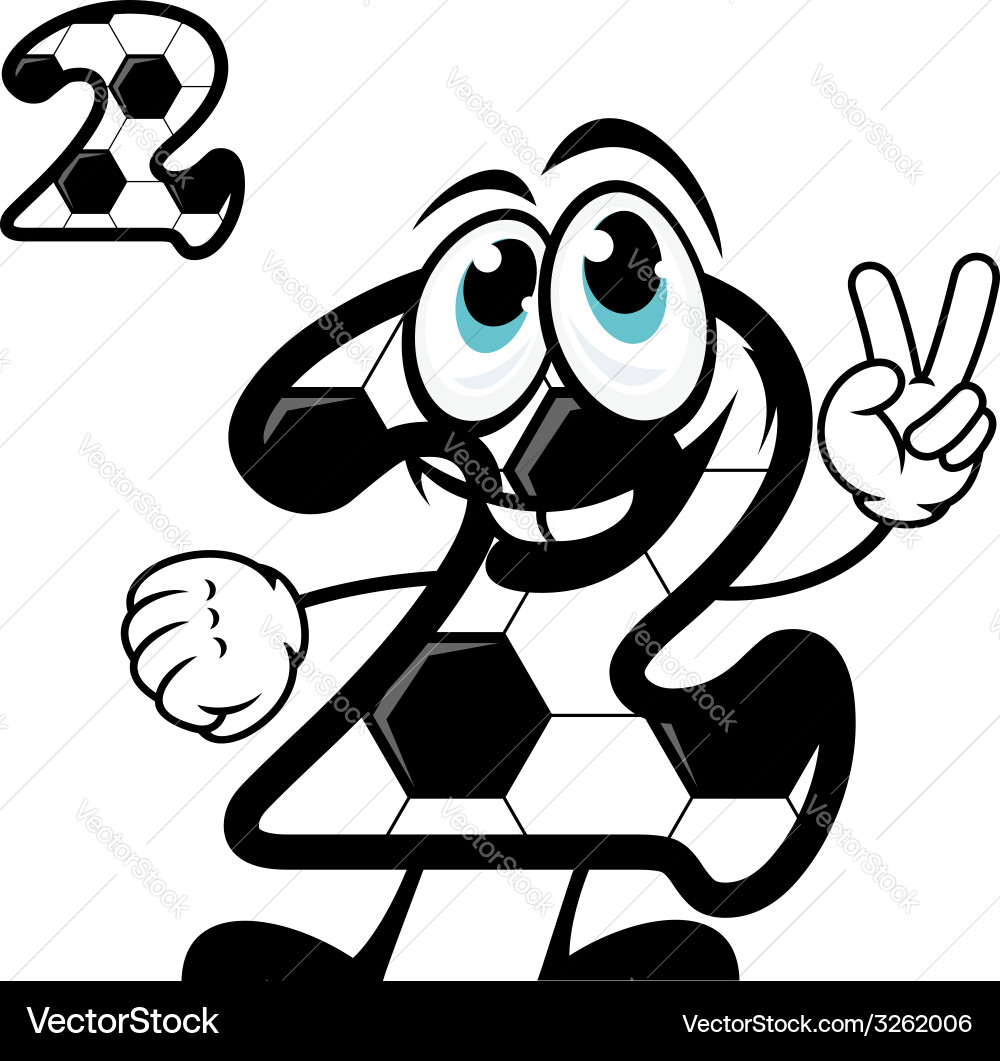 Cute number 2 with a hexagonal soccer pattern vector image