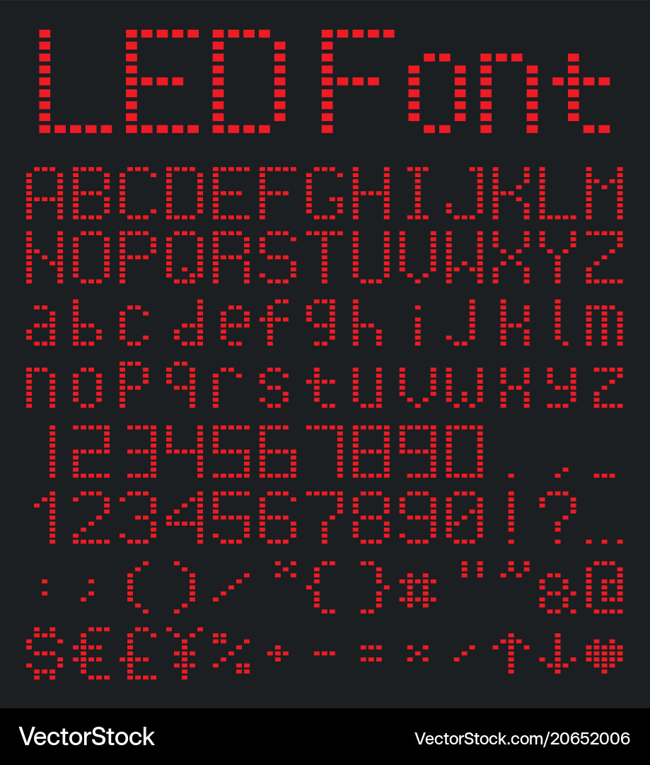 Digital alphabet and numbers set red led font Digital alphabet and numbers set red led font vector image