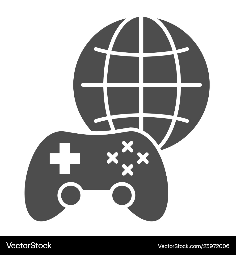 Game on network solid icon pad and globe Game on network solid icon pad and globe vector image