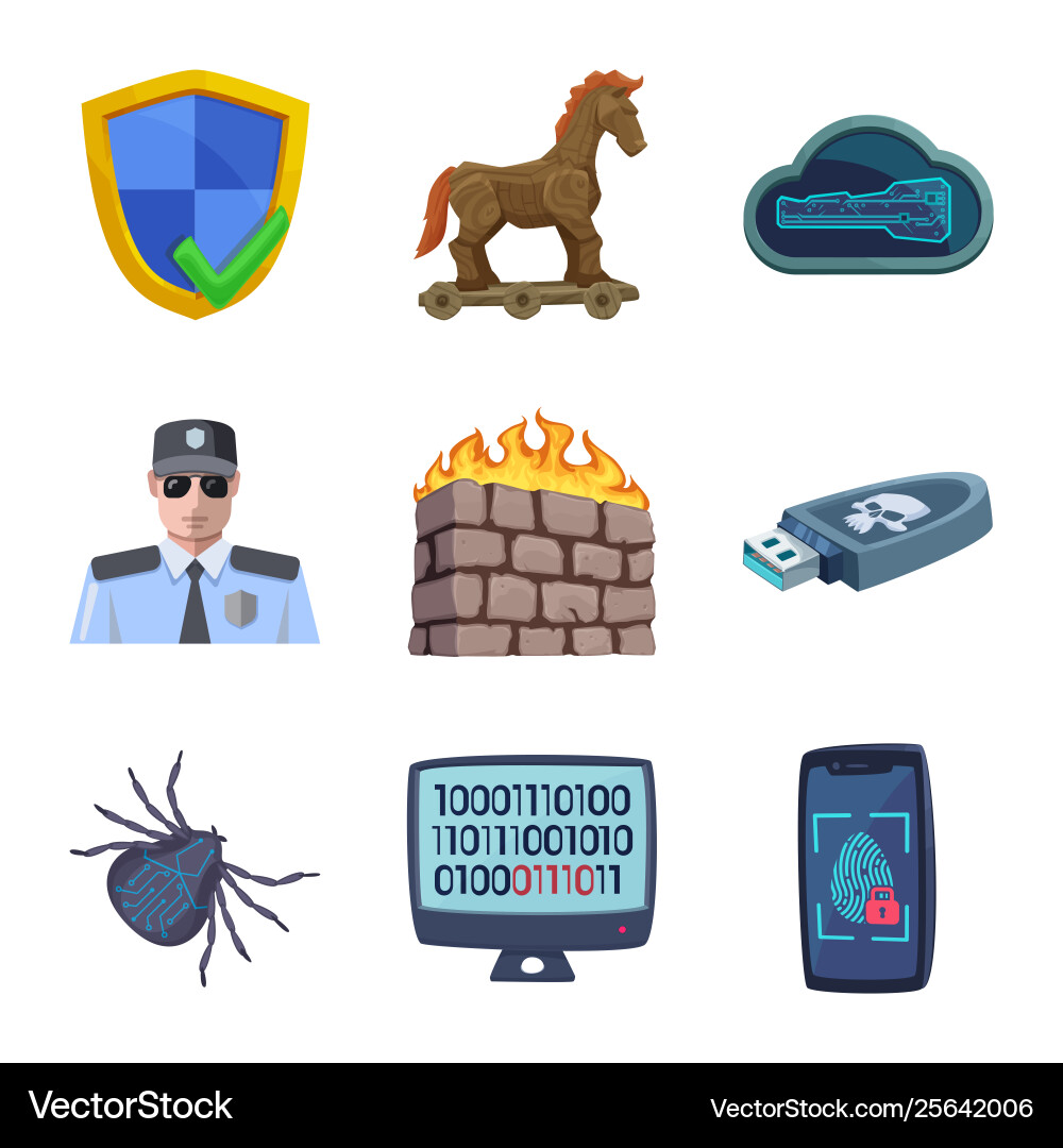 Isolated object virus and secure sign set Isolated object virus and secure sign set vector image