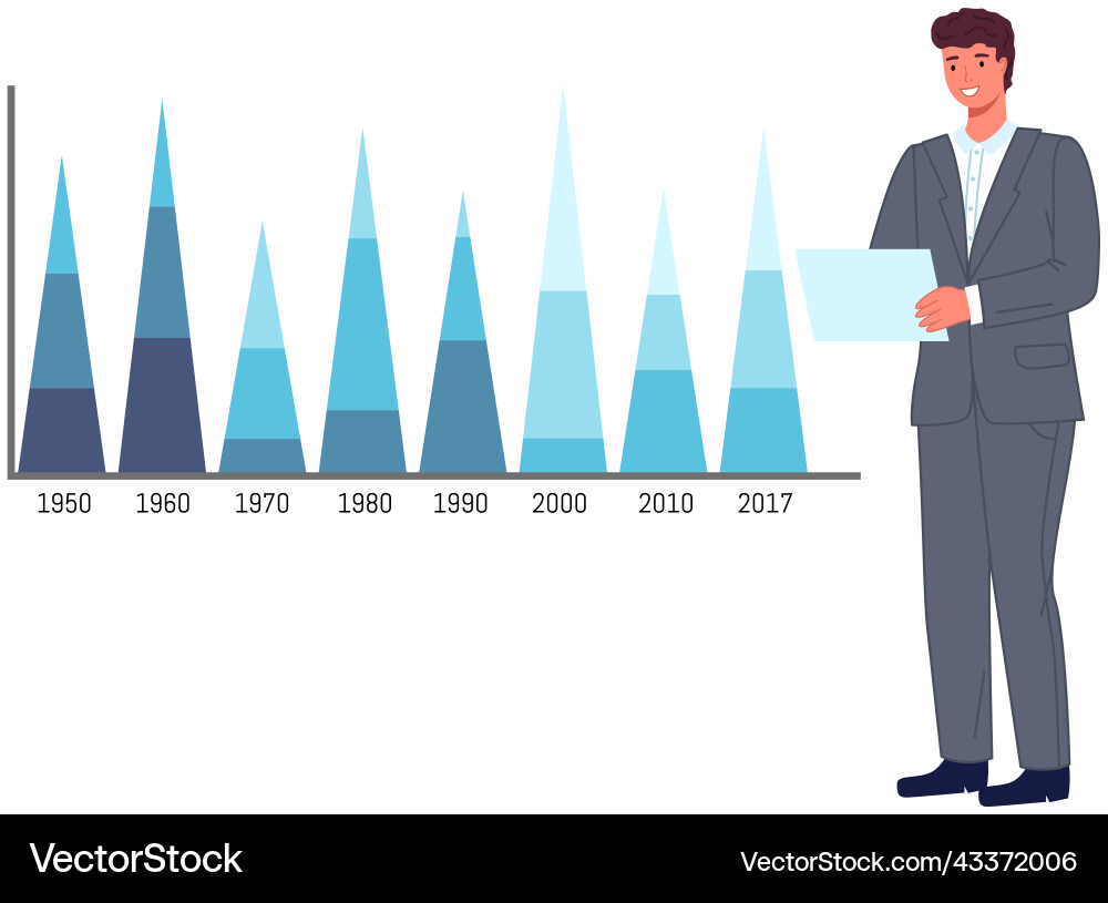 Man analyses digital report with data statistical Man analyses digital report with data statistical vector image