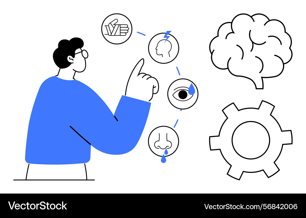 Man engaging senses and brain functions Vector Image