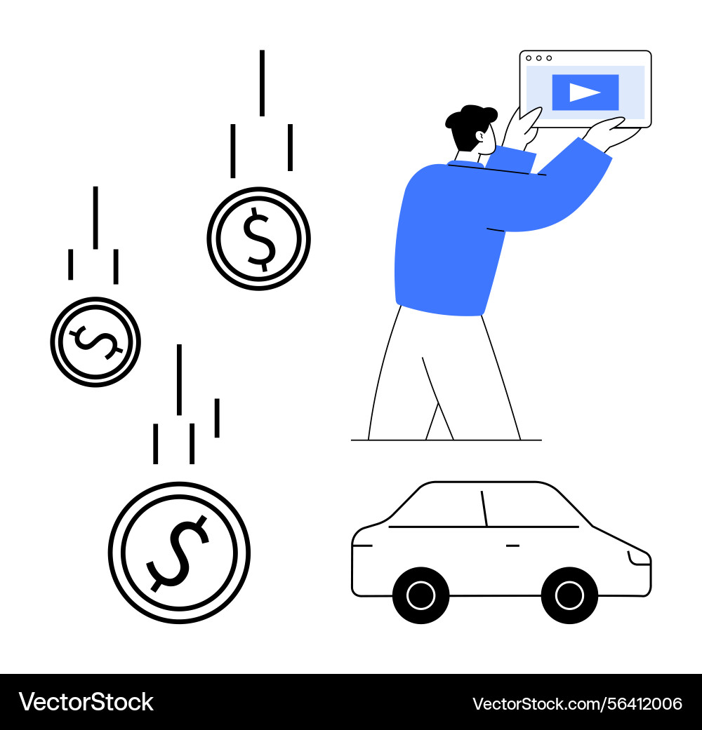 Man holding tablet with play button falling Man holding tablet with play button falling vector image