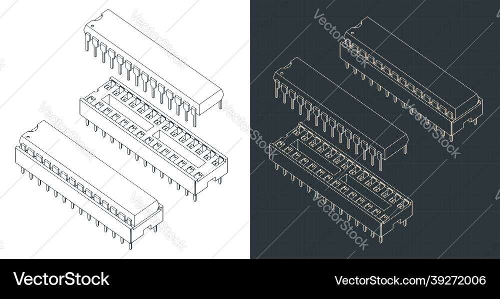 Microcontroller and dip socket isometric Vector Image