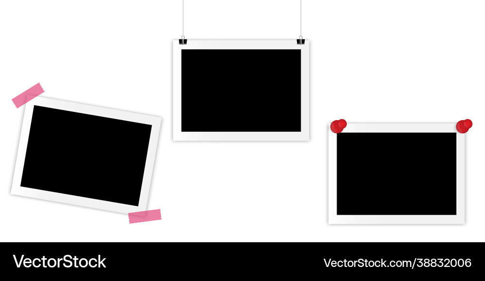 Realistic frame on pins empty snapshot Realistic frame on pins empty snapshot vector image