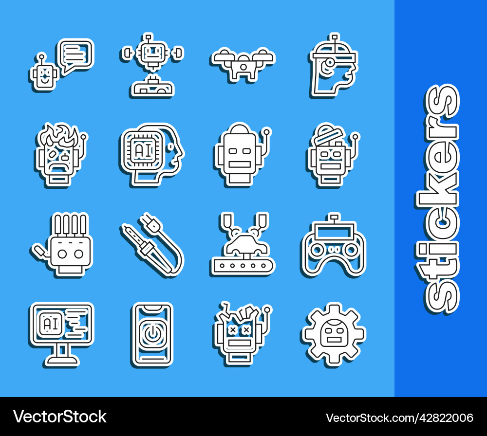 Set line robot remote control drone humanoid Set line robot remote control drone humanoid vector image