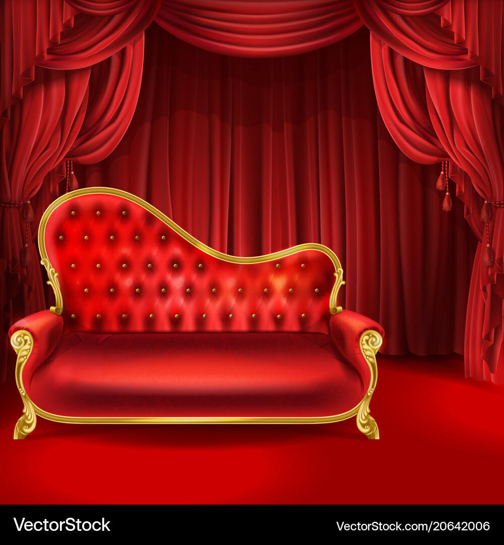 Theater Konzept rote Sofa Szene Vorhänge Theater Konzept rote Sofa Szene Vorhänge vektorbild