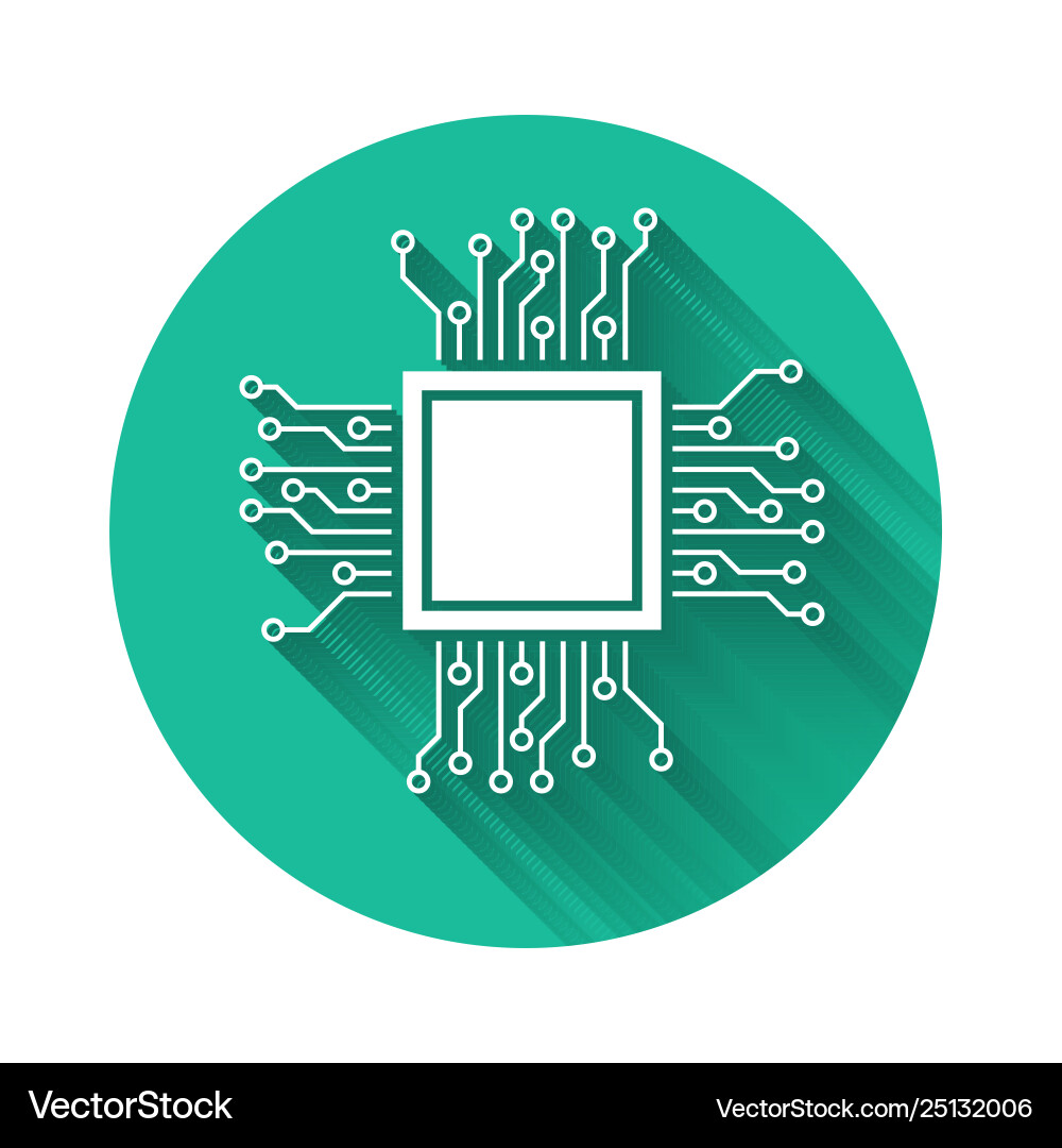 White processor icon isolated with long shadow Vector Image